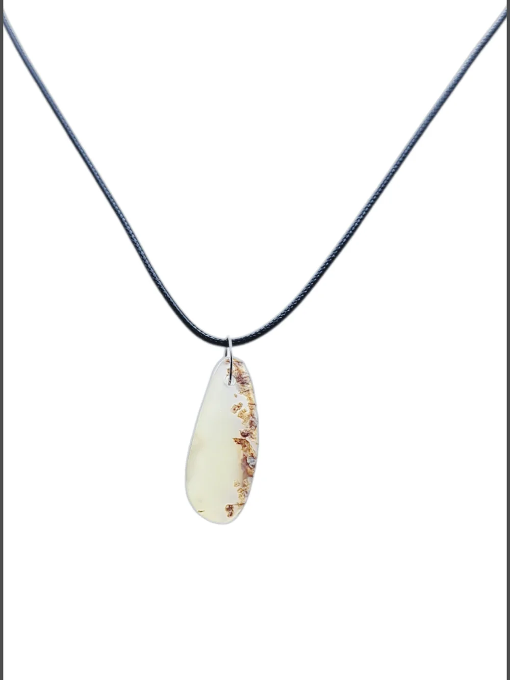 Glass Pendant w/ Natural Brown Inclusions & Cord Necklace NWOT